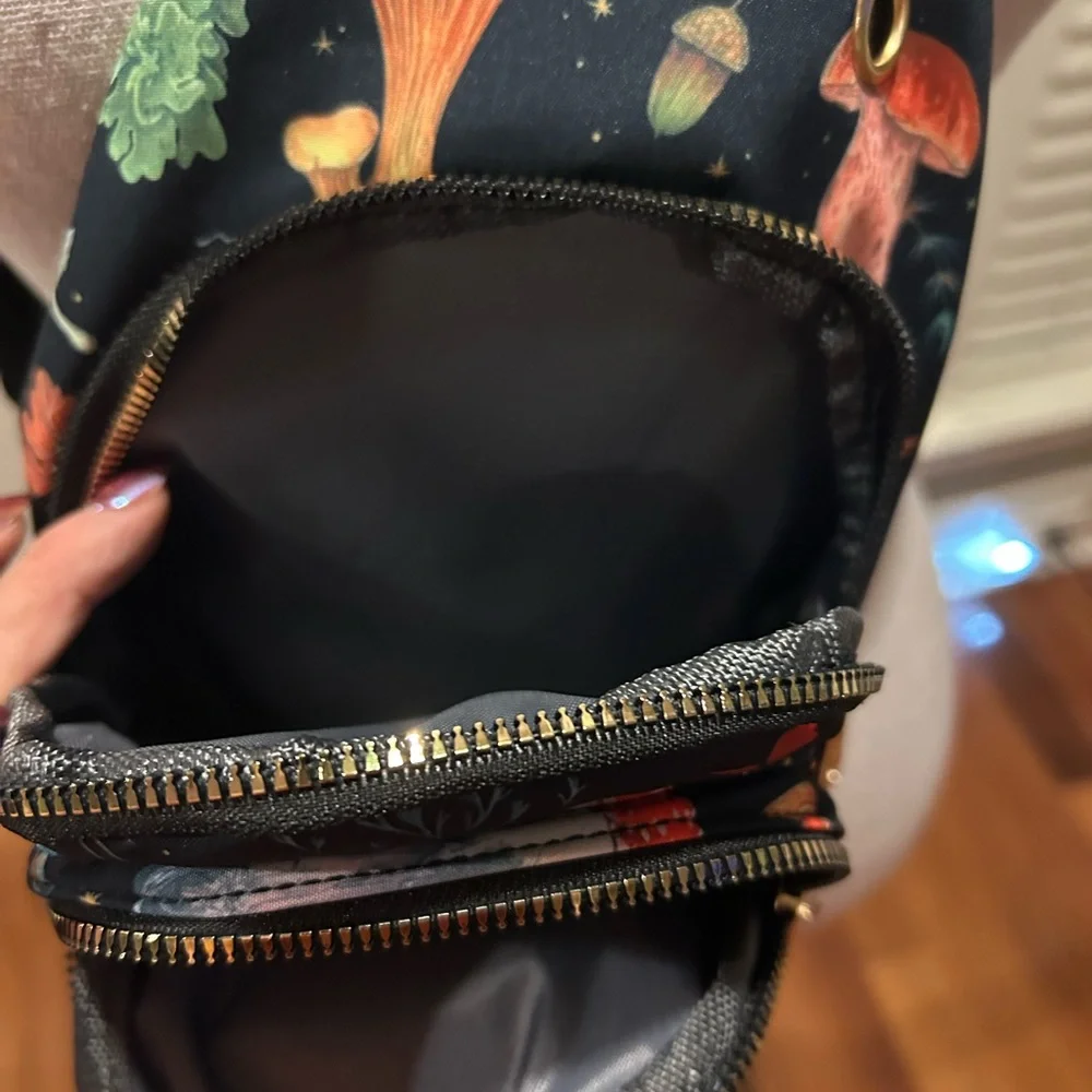Floral and Mushroom Patterned Black Sling Bag - Picture 5 of 7